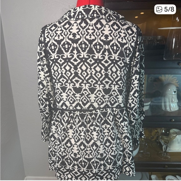 Umgee Black White Ikat Print Empire Waist Tunic Top L - Picture 4 of 7